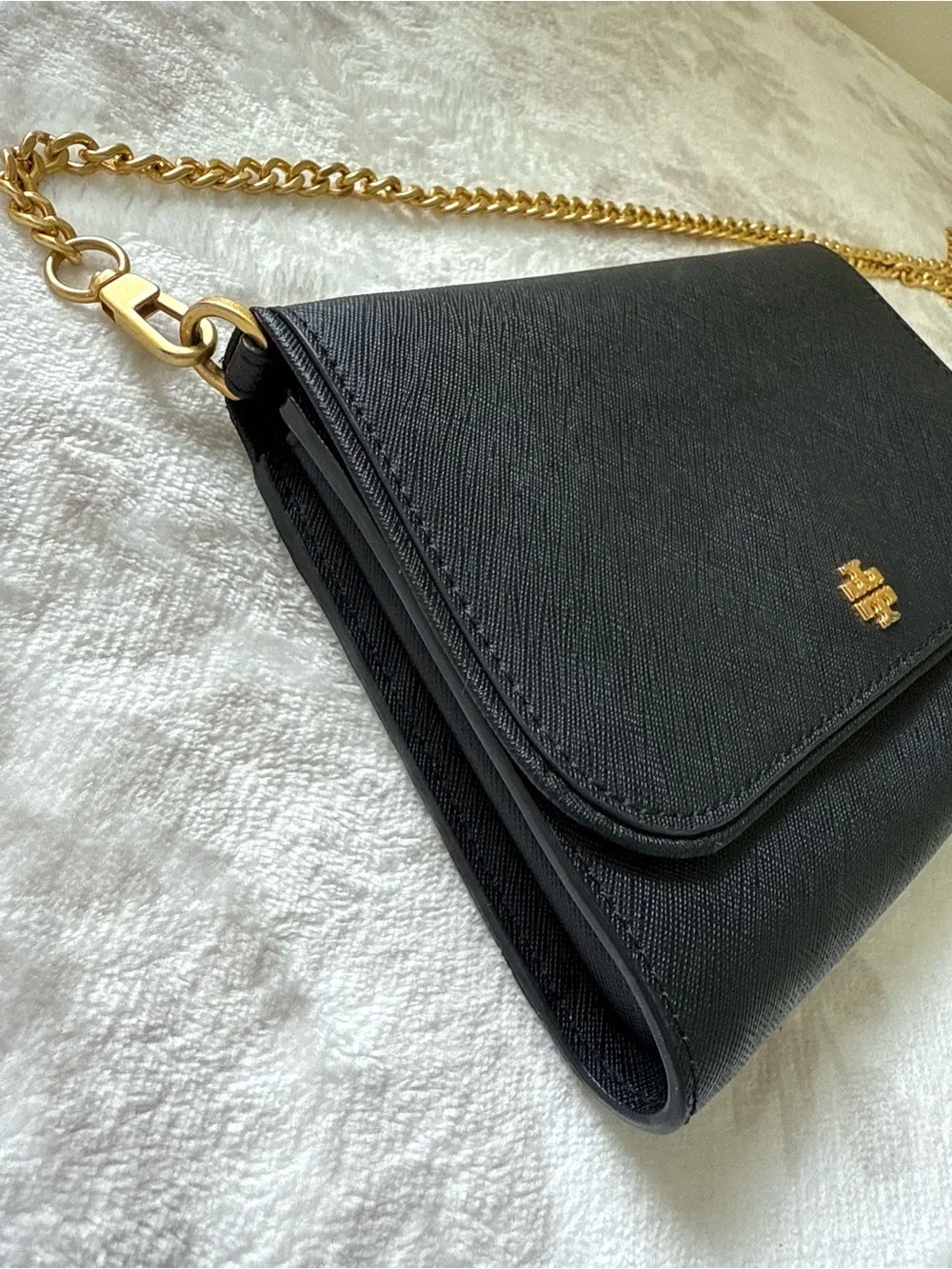 Tory Burch Emerson Chain Wallet Saffiano Leather Crossbody Bag - Black